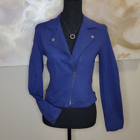 Moto Stlye Jacket Sapphire Blue Color - Picture 2 of 15